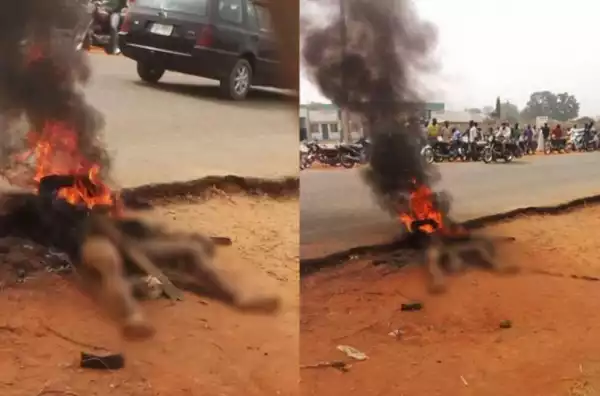 Alleged Young Motorcycle Thief Caught & Burnt In Niger State (Pics)